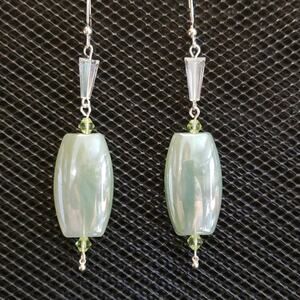 Crystal & light green glass earrings